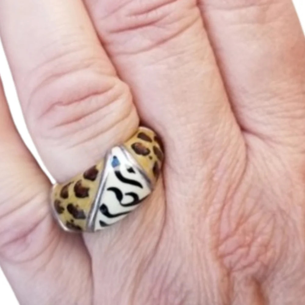 Animal print Sterling and enamel 6.75…7